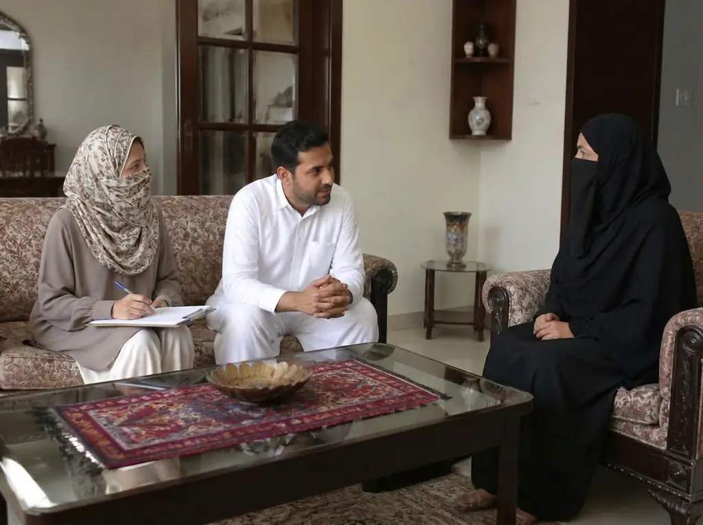 Female staff candidate attending a professional interview with a client at home